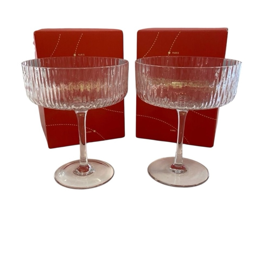 Set Of 2 Nespresso Champagne Coupes Glasses With Decorative Boxes - Paris & New